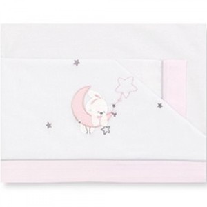 Pirulos 00313114 - Sábanas Diseño Luna 60 X 120 Cm Color Blanco Y Rosa