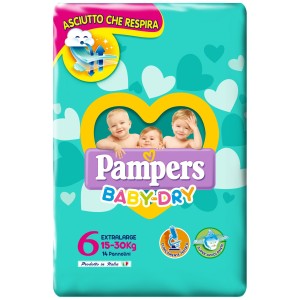 Pampers Baby Dry Extragrandes Pañales 15-30 Kg Talla 6 (14pzs)