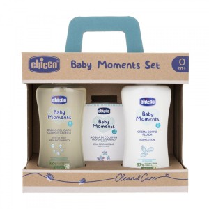Chicco Baby Moments Set (Baño Delicado 200 ml, Crema Corporal 200 ml, Agua de Colonia 100 ml)