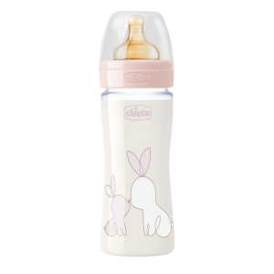 Chicco Biberón Original Touch 240 ml Vaso Goma Rosa Flujo Lento