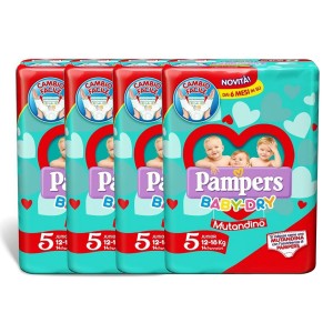 Pampers - Kit de pañales secos para bebé, 12-18 kg, talla 5, 4 paquetes de 14 piezas