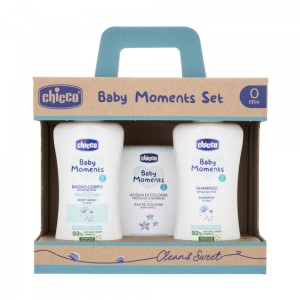 Chicco Baby Moments Set (Baño Corporal 200 ml, Champú 200 ml, Agua de Colonia 100 ml)